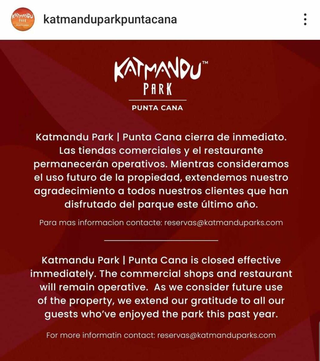 Katmandú Park Punta Cana closes its doors