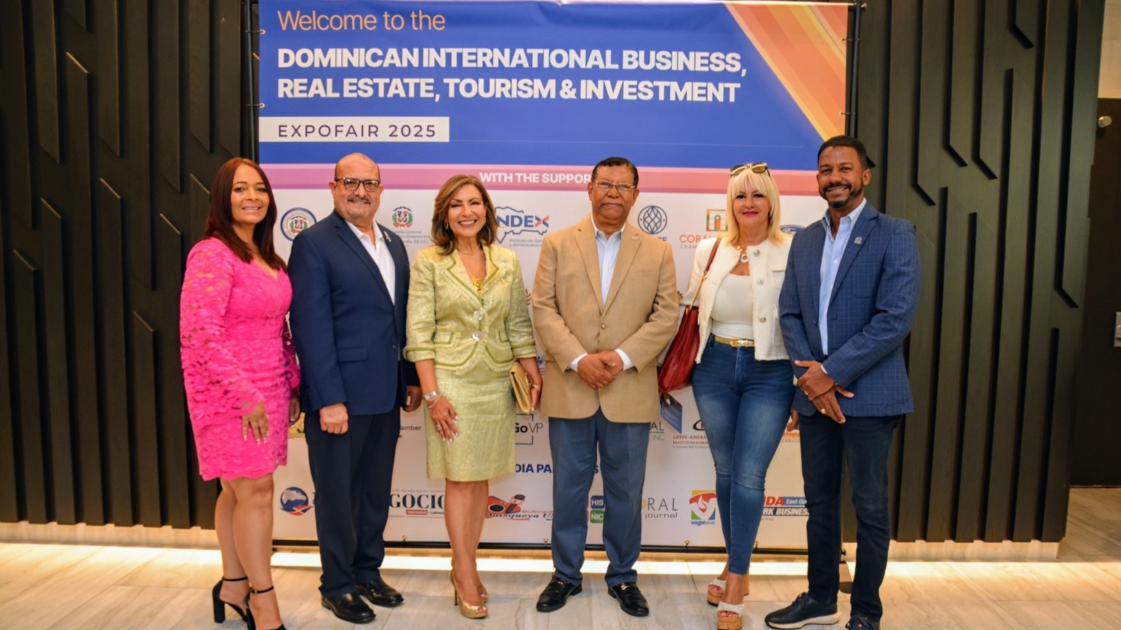 During the recently successful "ExpoFeria Dominicana de Negocios & Bienes Raíces", held at the AC Hotel Dadeland Mall, from left, Tania Rubirosa, manager, National Health Insurance in Miami (Senasa), Richard Montilla, director, Instituto Dominicanos en el Exterior (Index Miami), Dr. Geanilda Vásquez, General Consul of the Dominican Republic in Miami, Pedro Díaz Ballester, president of the Dominican Intl. Business & Tourism Chamber, Dr. Soraya Aguasvivas, vice president, Dominican Intl. Business & Tourism Chamber, and Eng. Mario J. Bonilla, vice president, Association of Promoters and Builders of Homes of Cibao D.R. (APROCOVICI).